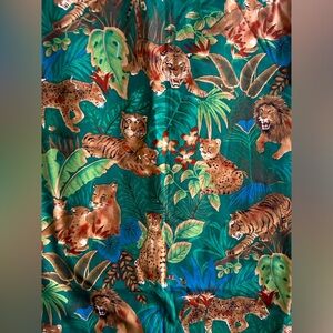 Rainforest Jungle Plant Wildlife Tiger Cheetah Lion cubs Green Brown fabric